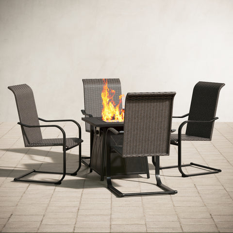 Sophia & William 5-Piece Outdoor Dining Set 50,000 BTU Gas Fire Pit Table & 4 Rattan C-spring Chairs