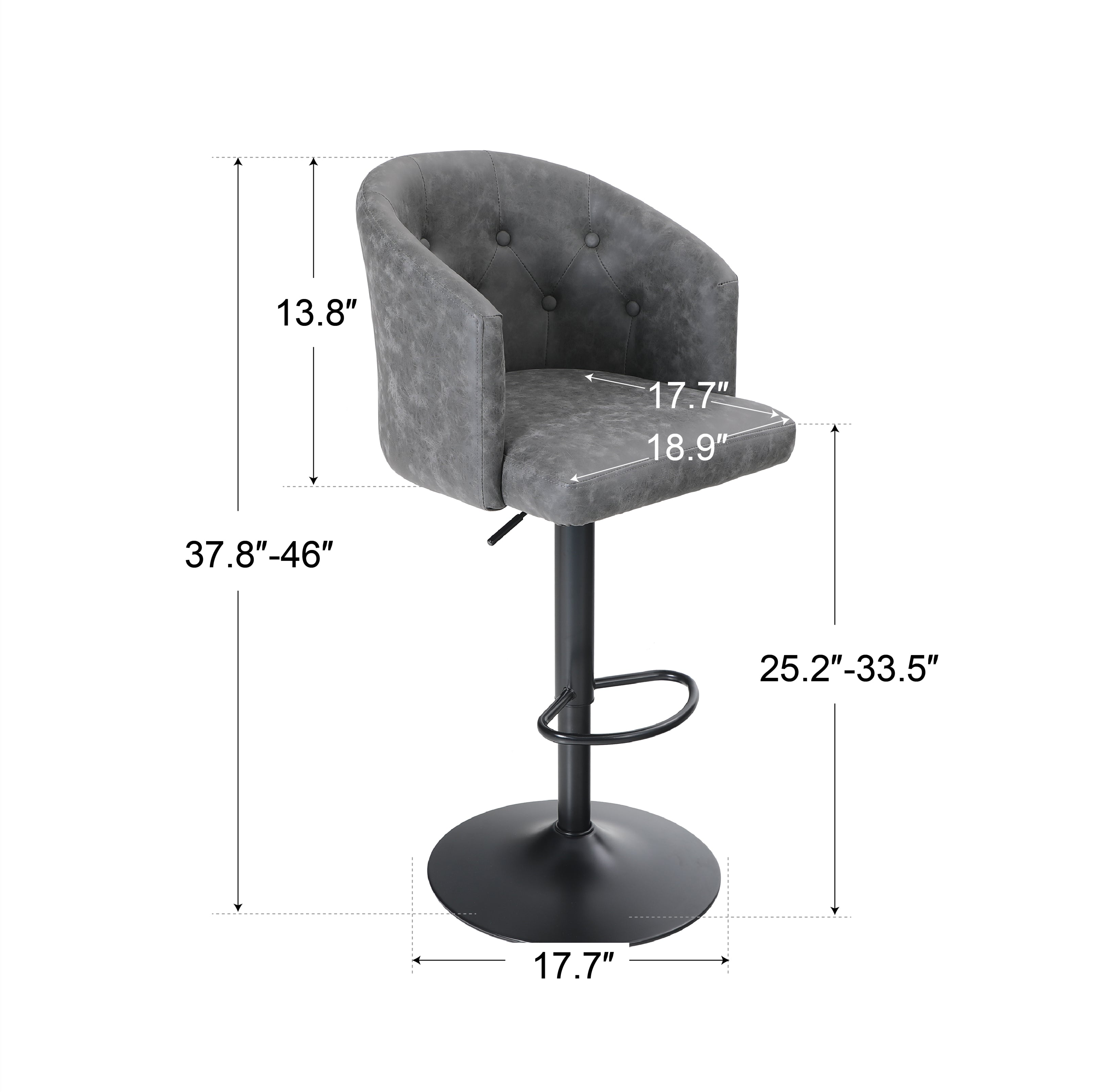 PHI VILLA Adjustable PU Leather Swivel Bar Stool with Backrest and Armrest, Seat Height 25"-33"