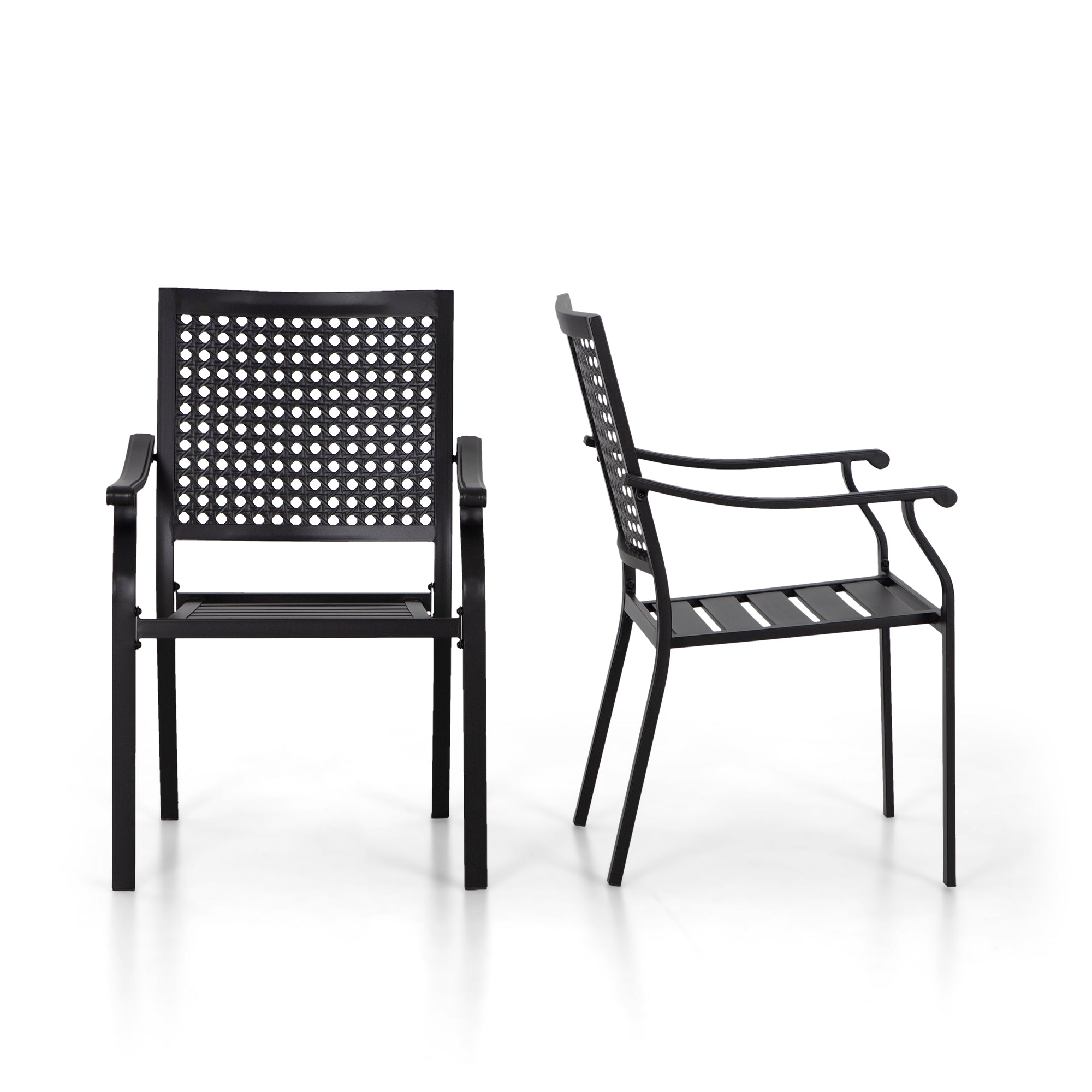 MFSTUDIO 7-Piece Outdoor Dining Set Geometric Rectangle Table & Bull's Eye Pattern Dining Chairs