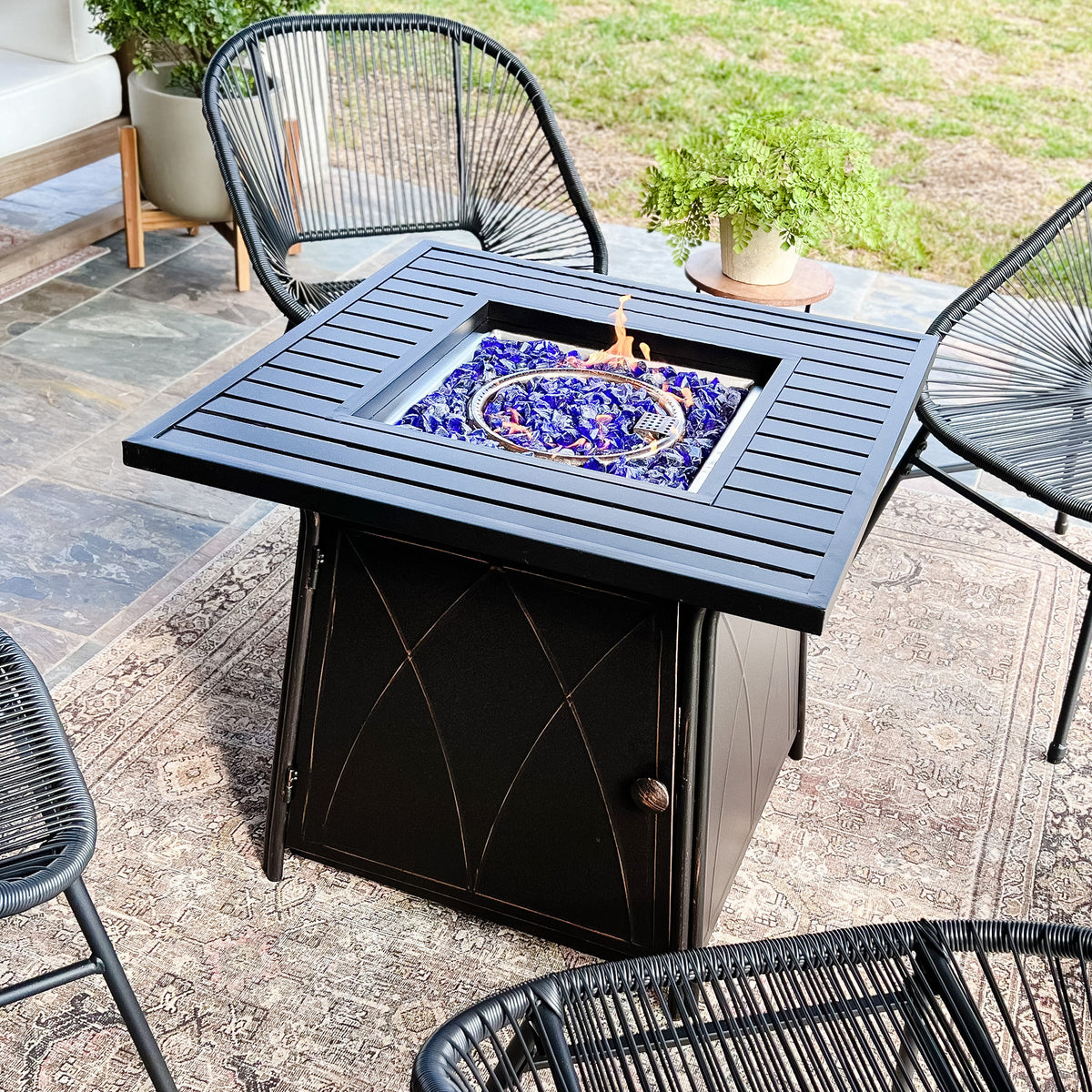 PHI VILLA 28 Inch, 50,000BTU Metal Gas Fire Pit Table with Lid