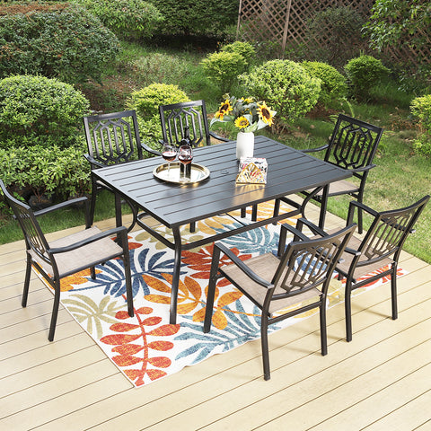 Sophia & William 7-Piece Steel Table and 6 Textilene Seat Chairs Metal Outdoor Patio Dining Set
