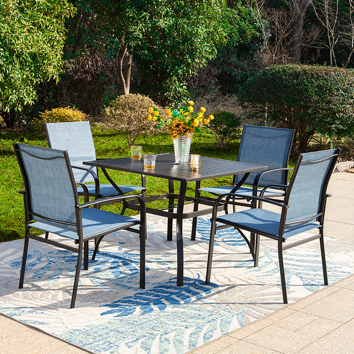 Sophia & William 5-Piece Patio Dining Sets Square Table & Light-weight Textilene Fixed Chairs