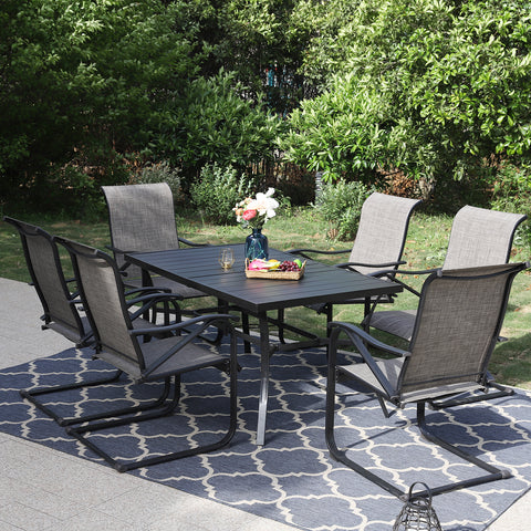 MFSTUDIO C-Spring Textilene Patio Chairs& Steel Panel Table Outdoor Dining Set