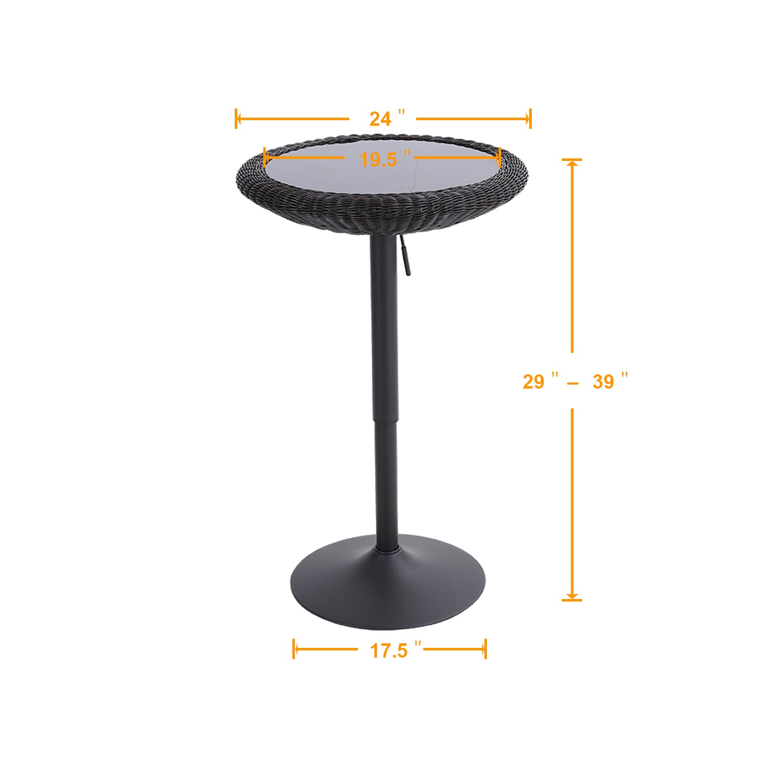 PHI VILLA Adjustable Rattan Pub Bar Table, Round Glass Table Top, 29"-39"