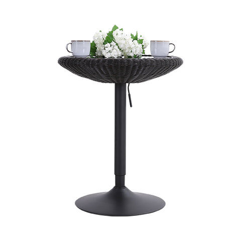 PHI VILLA Adjustable Rattan Pub Bar Table, Round Glass Table Top, 29"-39"
