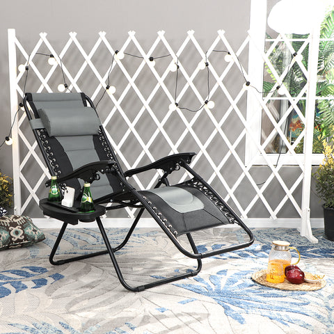 PHI VILLA Padded Zero Gravity Chair Folding Outdoor Recliner with New Upgrade Cup Holder