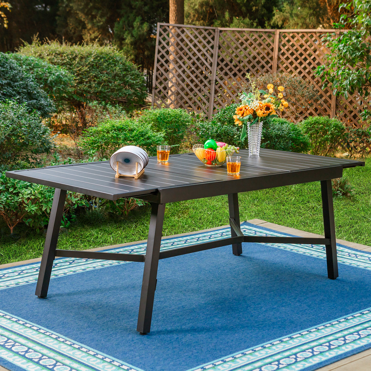 PHI VILLA Metal Adjustable Outdoor Patio Dining Table for 6-8 Person