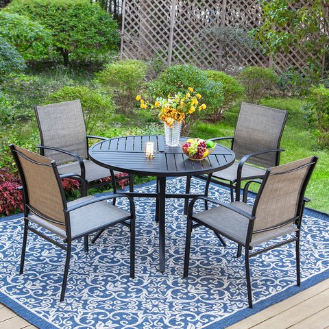 Sophia & William 5-Piece Patio Dining Sets Split-jointed Round Table & Textilene Fixed Chairs