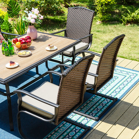 Sophia & William 7-Piece Patio Dining Set Wood-look Table & Rattan Fan-shaped C-spring Chairs