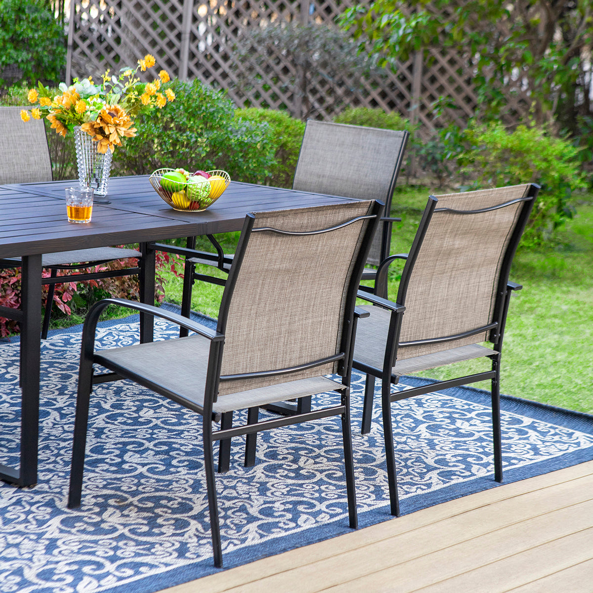 Sophia & William 7-Piece Patio Dining Set Printed Wood-grain Table & Light Textilene Fixed Chairs