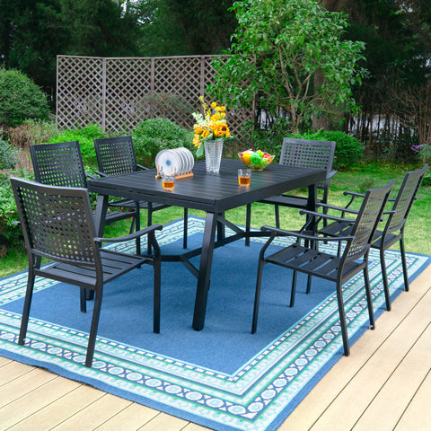 MFSTUDIO 9/7-Piece Patio Dining Set Reinforced Expandable Table & Stackable Chairs