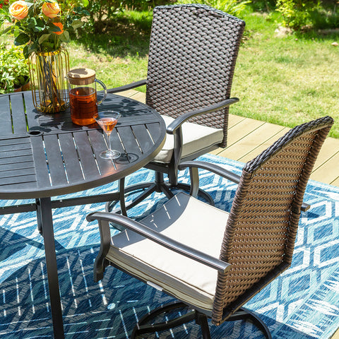 Sophia & William 5-Piece Patio Dining Set Fan-shape Back Cushioned Rattan Chairs & Round Geometrically Stamped Table