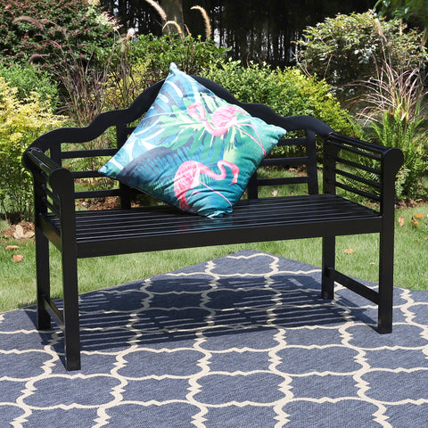 Phi Villa Patio Acacia Wood Bench with Backrest and Armrests