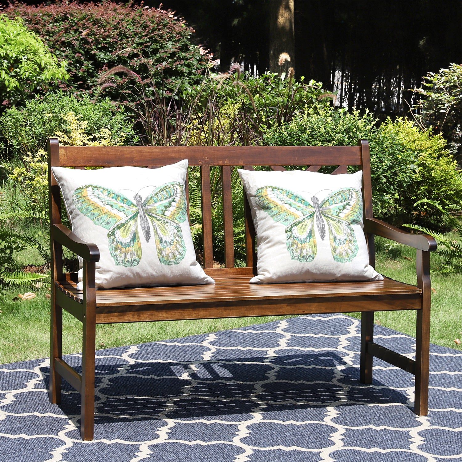 Sophia & William 2-Seat Outdoor Wooden Bench for Patio, Garden, Lawn, Balcony, Yard, Porch