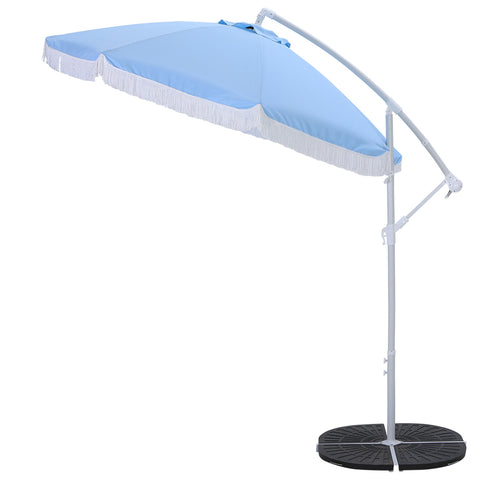 PHI VILLA 9ft Fringe Tassel Offset Cantilever Patio Umbrella with Crank Handle