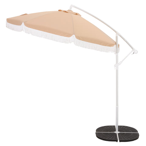 PHI VILLA 9ft Fringe Tassel Offset Cantilever Patio Umbrella with Crank Handle