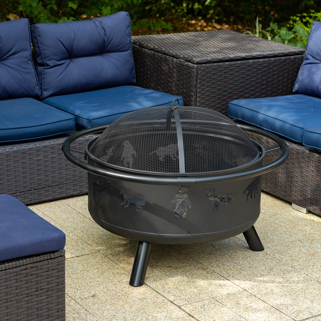 PHI VILLA 36" Animal Shape Hollow-out Pattern Fire Pit with Lid & Poker
