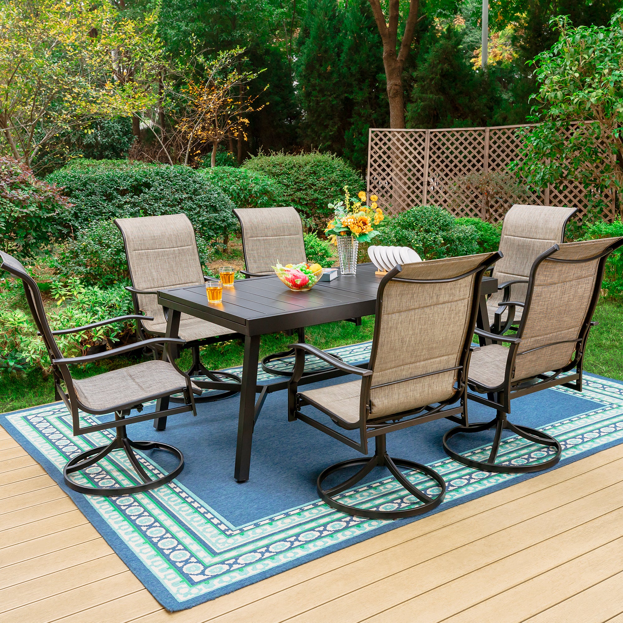 PHI VILLA 9/7-Piece Patio Dining Sets Reinforced Extendable Table & High-back Textilene Patio Dining Chairs