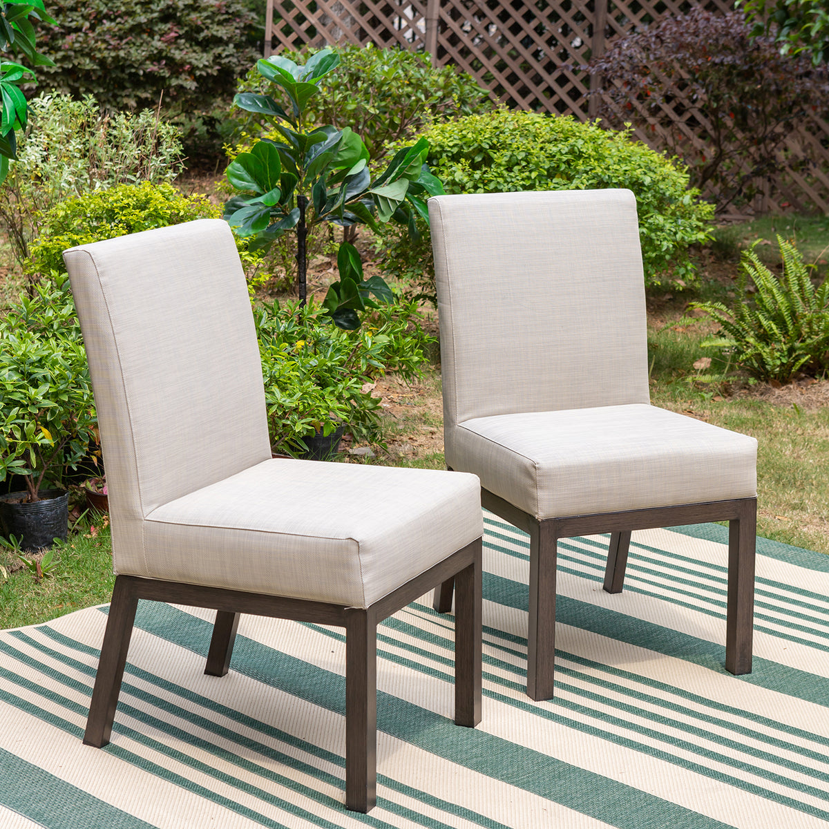 PHI VILLA Textilene Fabric Padded Fixed Patio Lounge Chairs, Set of 2