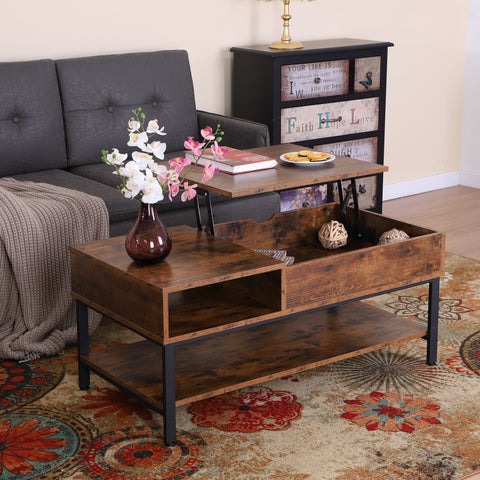 PHI VILLA Lift Top Coffee Table with Storage and Hidden Compartment for Home and Office