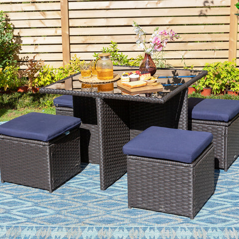 PHI VILLA Outdoor Furniture Rattan Sectional Sofa Set with Storage Box