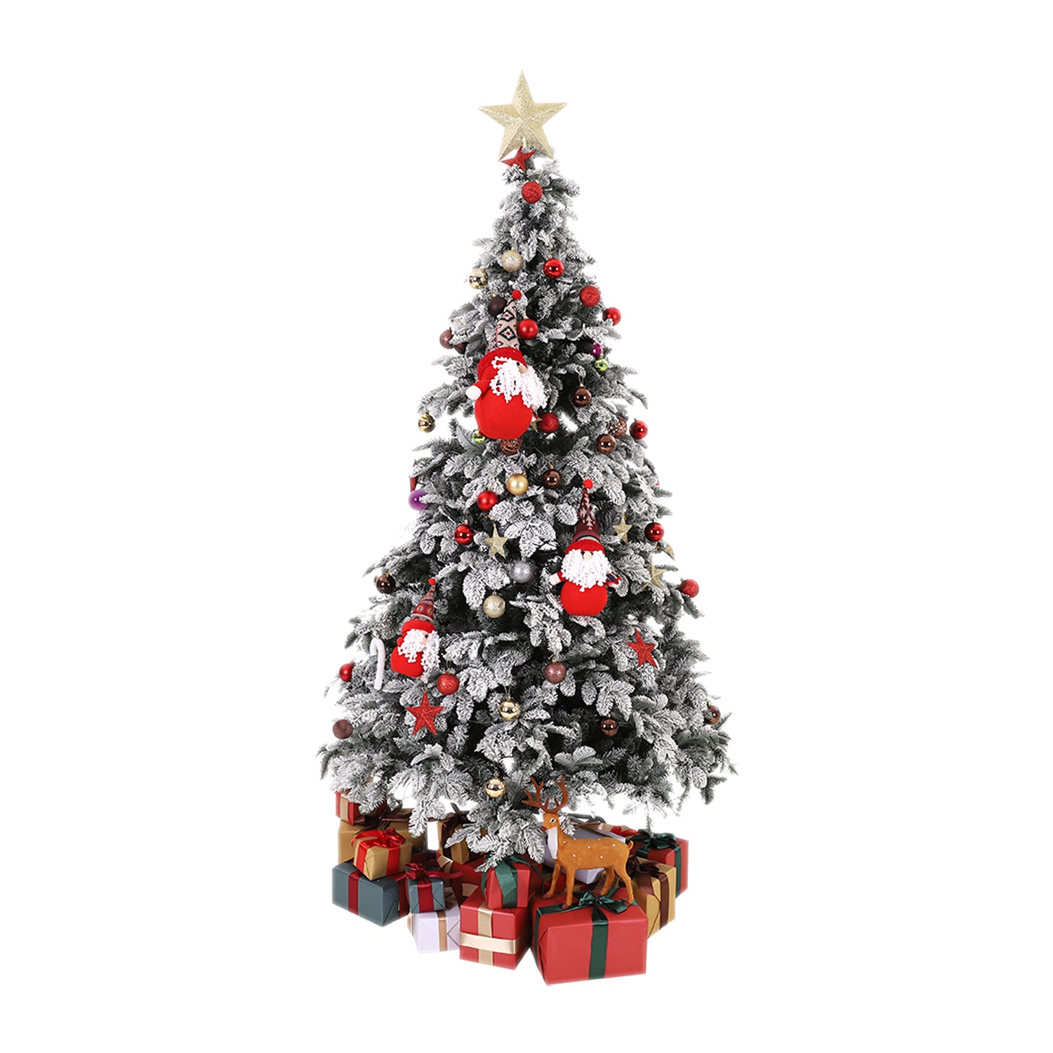 PHI VILLA 7.5ft Snow Flocked Artificial Christmas Tree, PE+PVC Material with Metal Stand, for Holiday Decoration