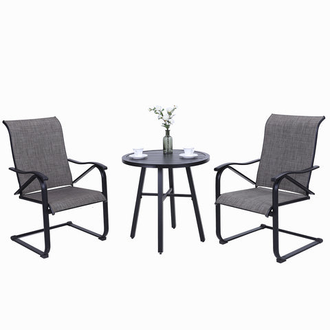 MFSTUDIO Small Round Table & 2 Textilene C-Spring Chairs 3-Piece Patio Bistro Set