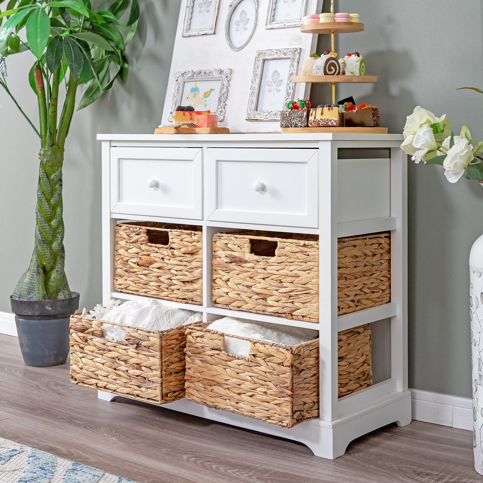 Decorative Storage Cabinet with Removable Woven Baskets -MFSTUDIO