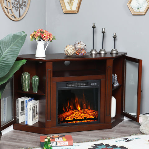 Sophia & William Classic Glass Door Wooden Fireplace Cabinet Corner TV Stand with Electric Fireplace