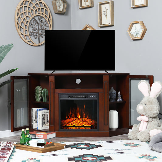 Sophia & William Classic Glass Door Wooden Fireplace Cabinet Corner TV Stand with Electric Fireplace