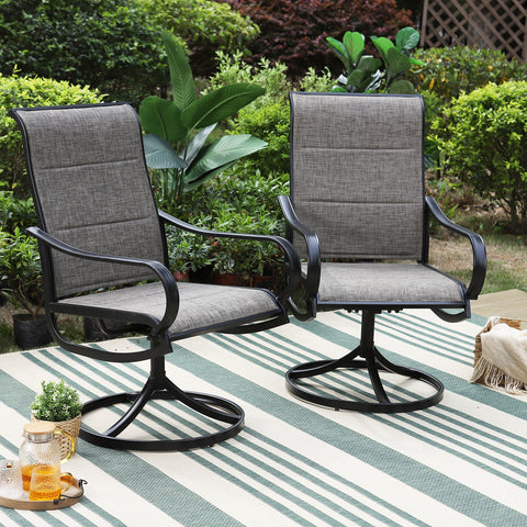 PHI VILLA Padded Textilene Fabric Patio Dining Swivel Chairs