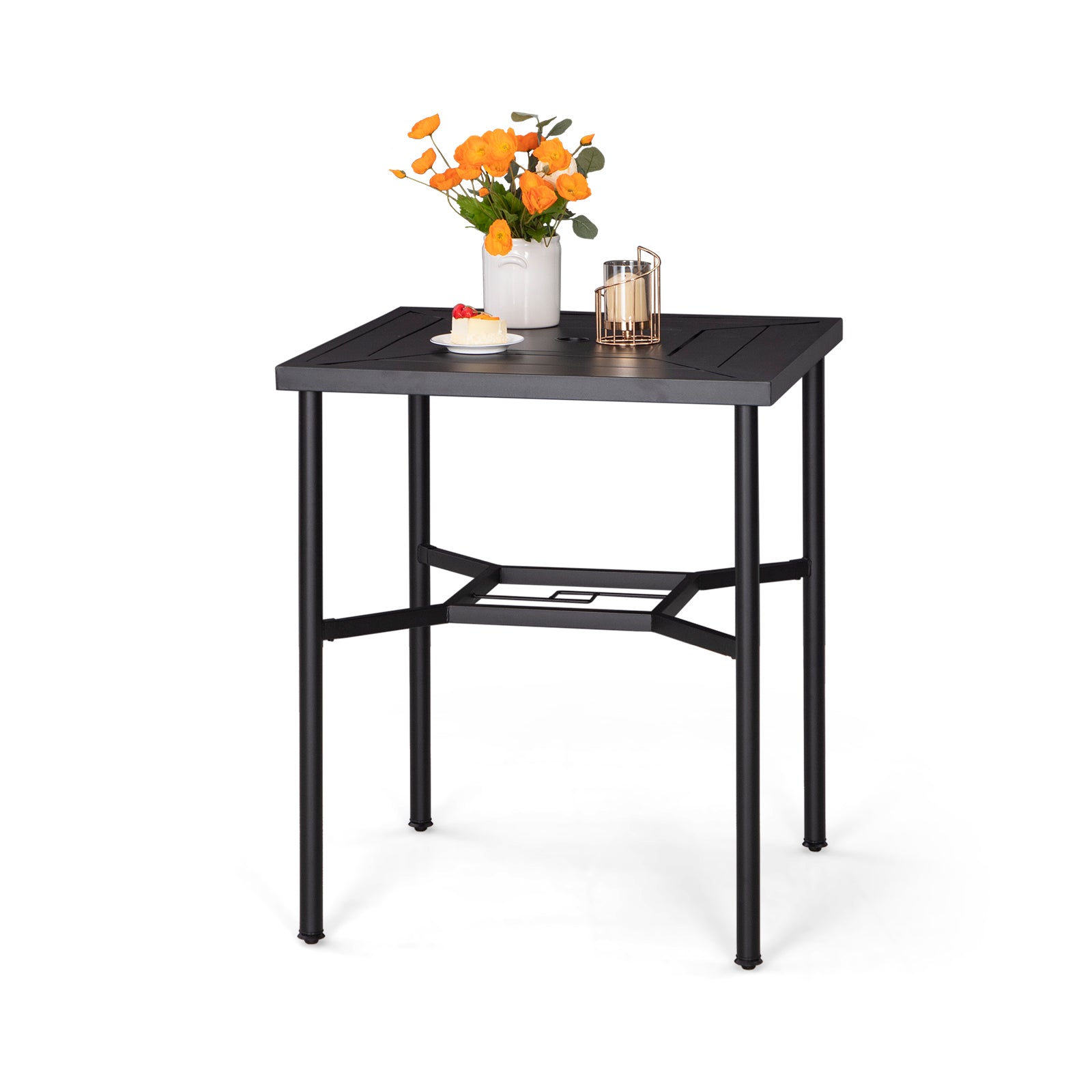 PHI VILLA Patio 32" Geometrically-stamped Steel Square Bar Dining Table