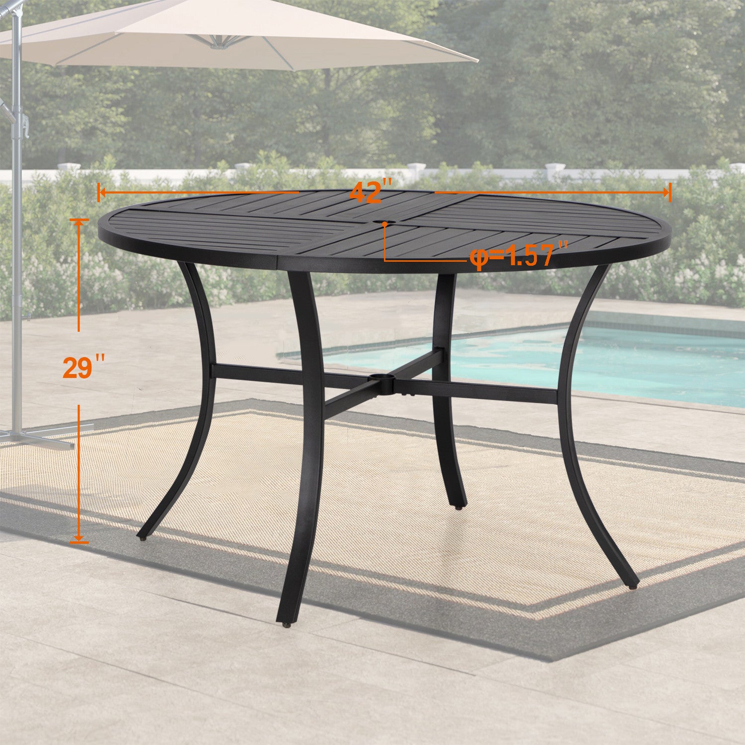 MFSTUDIO 5-Piece Patio Dining Set Textilene C-spring Chairs & Geometrically Stamped Round Table