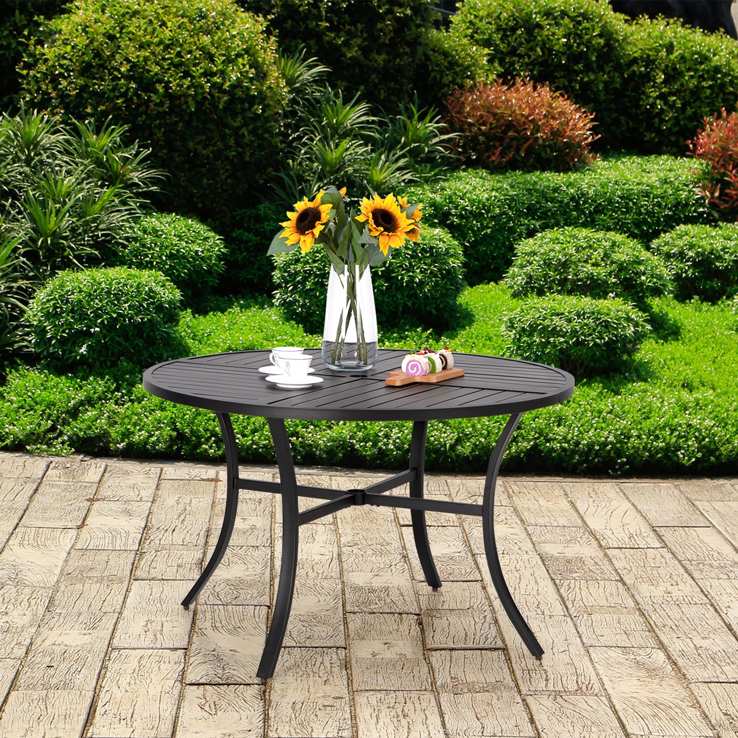 PHI VILLA 42" Geometric Stamped Patio Dining Round  Table