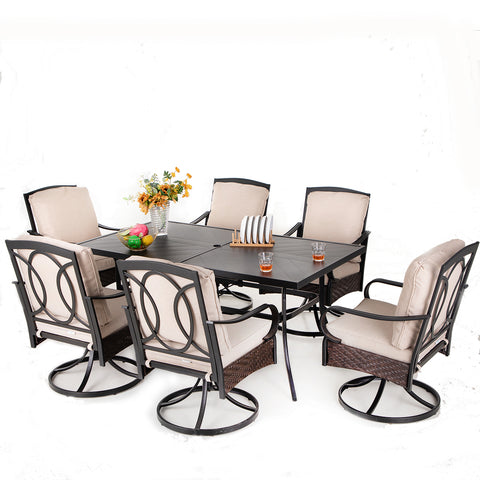 Sophia & William 7-Piece Patio Dining Set Embossed Table & Thick-cushion Swivel Chairs