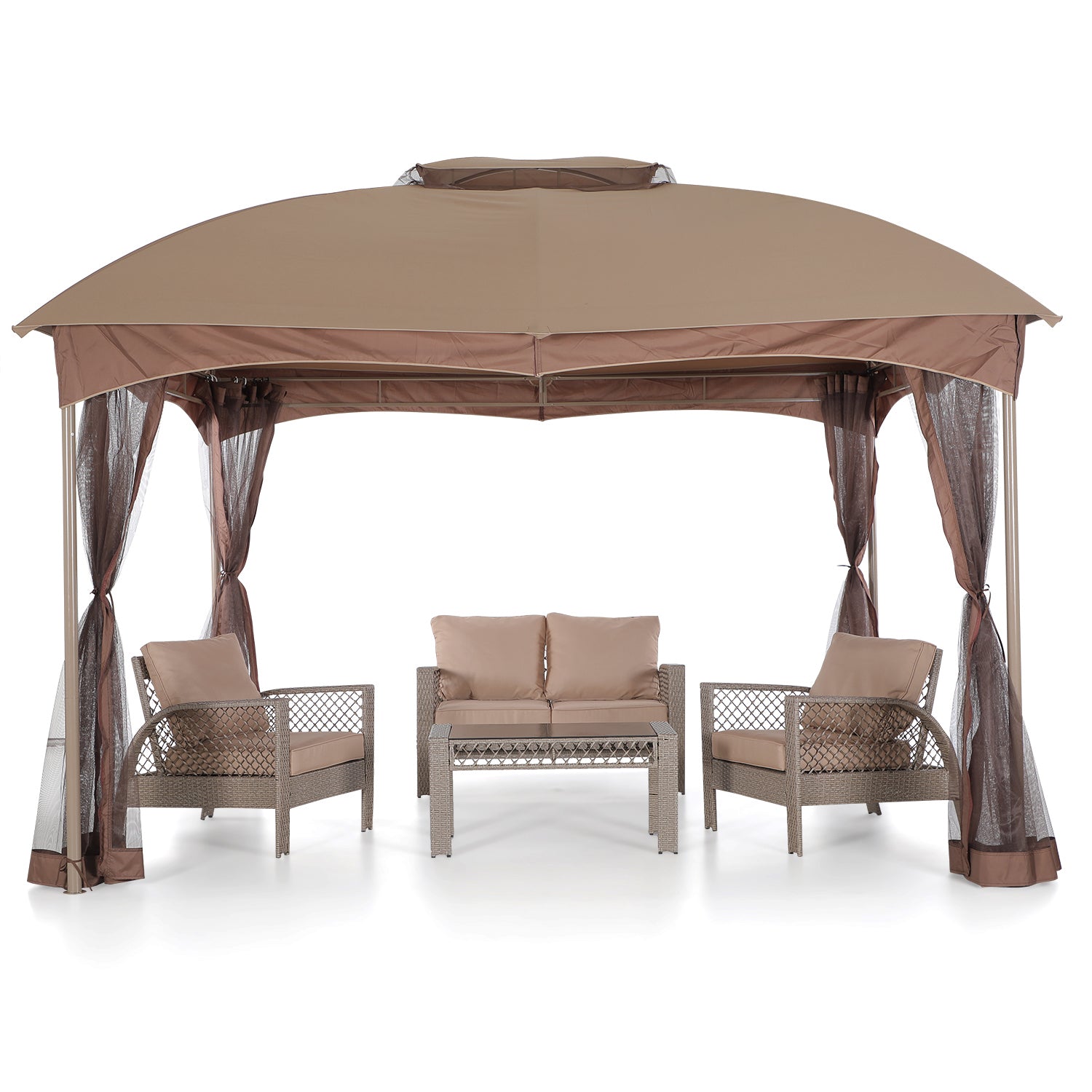 Phi Villa 2 Sizes Soft-top Canopy, Double-roof Outdoor Gazebo with Mesh Netting Curtains