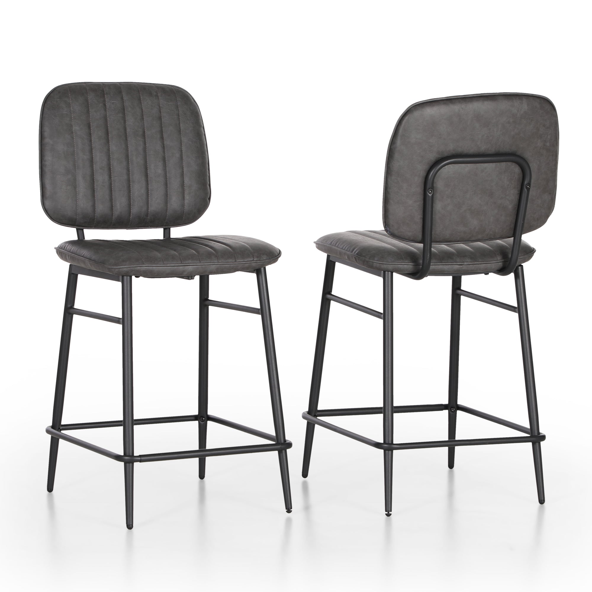 PHI VILLA PU Leather Counter Height Bar Stools with Back，Set of 2