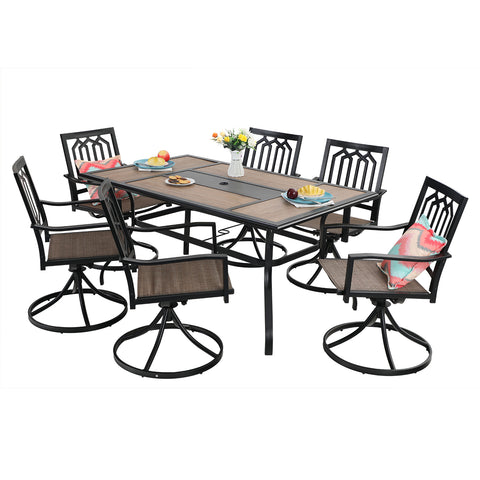 Sophia & William Geometric Rectangle Table and 6 Textilene Seat Chairs 7 Piece Metal Outdoor Patio Dining Set