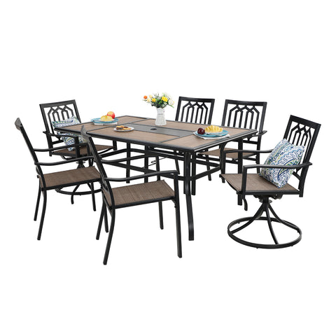 Sophia & William Geometric Rectangle Table and 6 Textilene Seat Chairs 7 Piece Metal Outdoor Patio Dining Set