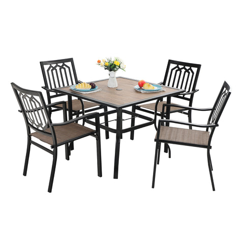Sophia & William 5-Piece Wood-look Table & Textilene Seat Chairs Outdoor Patio Dining Set