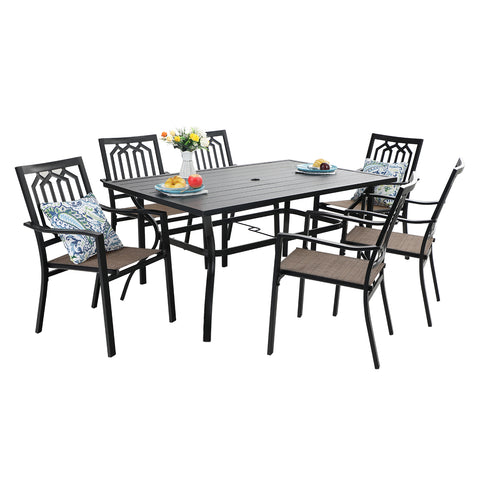 Sophia & William 7-Piece Steel Table and 6 Textilene Seat Chairs Metal Outdoor Patio Dining Set