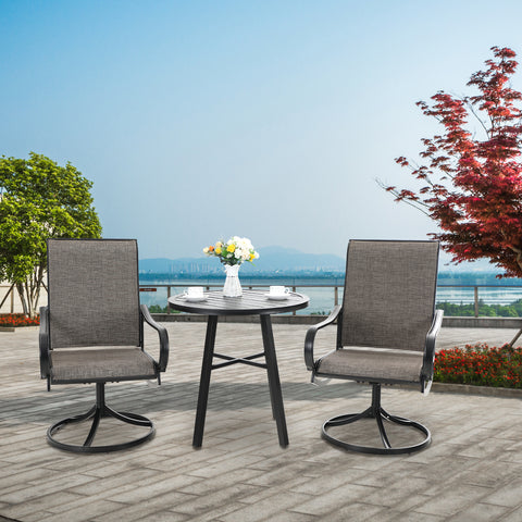 PHI VILLA 3-Piece Patio Bistro Set Small Round Tea Table & Textilene Swivel Chairs