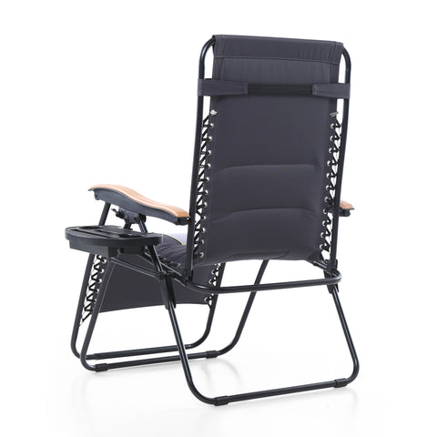 PHI VILLA New Oversized Padded Zero Gravity Lounge Chair Wooden Armrest Adjustable Recliner