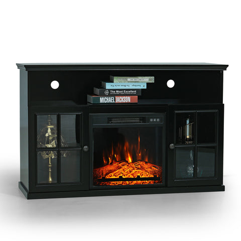 PHI VILLA 48'' Classic Glass Door Wooden Fireplace Cabinet Corner TV Stand with Electric Fireplace