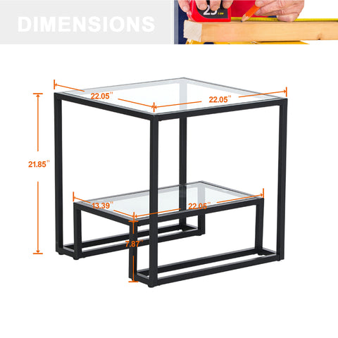 PHI VILLA 2 Styles Modern Geometric-Inspired Glass Side Table, Black