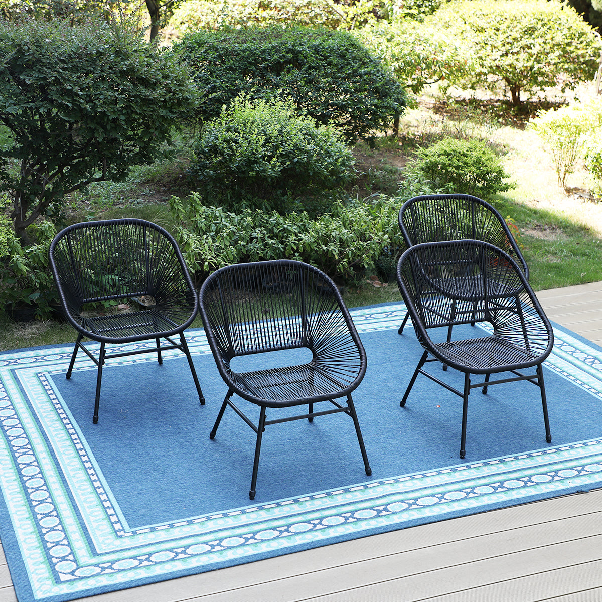 PHI VILLA 4-piece Patio Dining  Woven Rattan Chairs