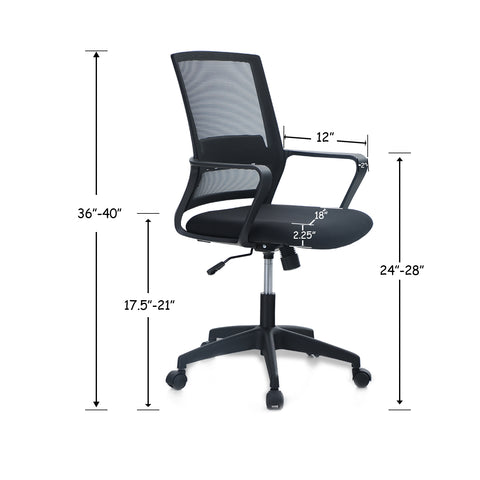 PHI VILLA Adjustable Swivel Mesh Home Office Chair, Black