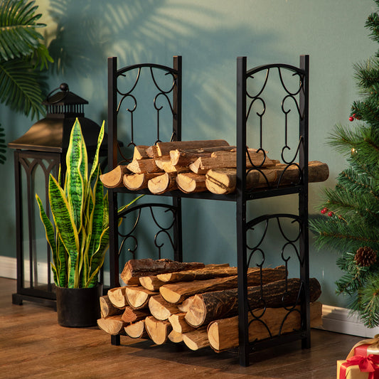 PHI VILLA 20 Inch Double-layer Firewood Rack with Iarge Storage Space