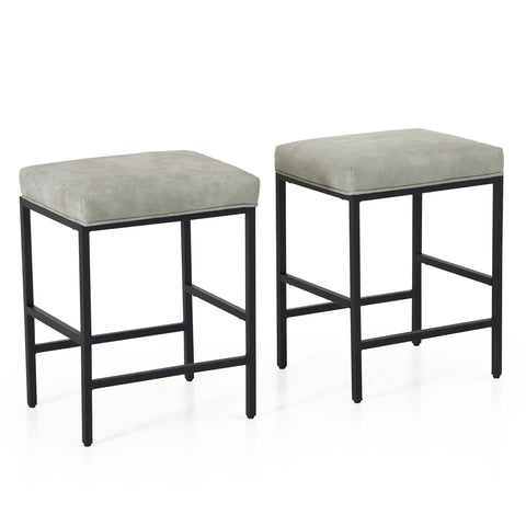 PHI VILLA Square Counter Height Bar Stools with Metal Frame, Set of 2