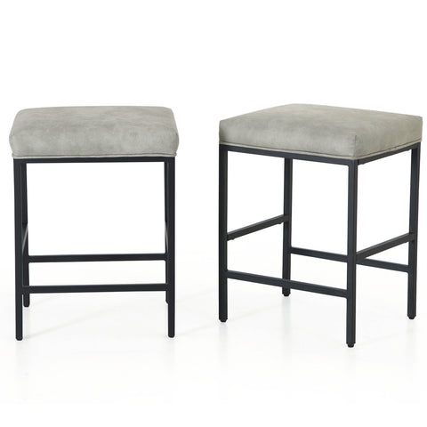 PHI VILLA Square Counter Height Bar Stools with Metal Frame, Set of 2